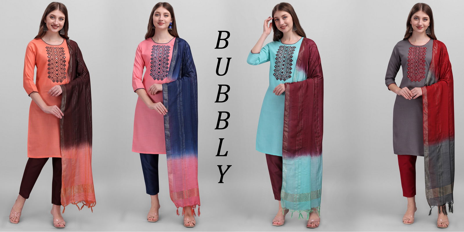 Tc Bubbly Fancy Cotton Printed Ethnic Wear Kurti Pant And Dupatta Collection